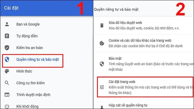 6 cách tắt quảng cáo trên máy tính đơn giản 2 Chọn Cài đặt trang web