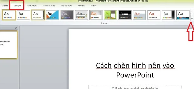 Học lỏm 3 cách chèn hình nền vào PowerPoint 14 Chọn Design và click dấu tam giác để tìm kiếm hình nền