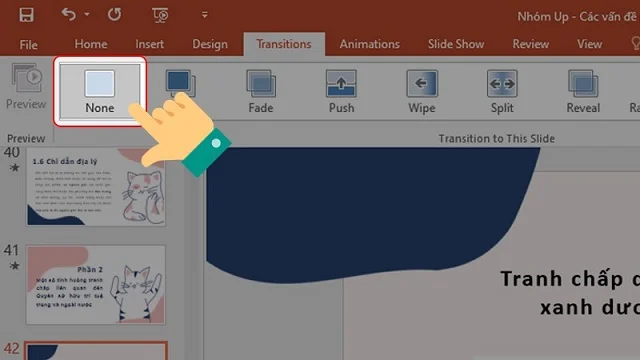 Hướng dẫn chi tiết cách chuyển trang trong PowerPoint 4 Chọn “None” để xóa hiệu ứng