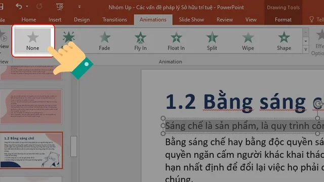 Hướng dẫn chi tiết cách chuyển trang trong PowerPoint 7 Chọn “None” trong "Animation” để xóa hiệu ứng khi không muốn dùng