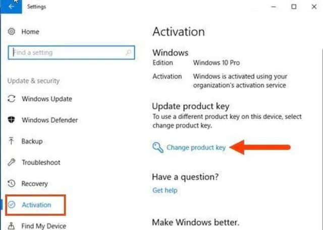 Kích hoạt Win 10 bằng key Win 10 miễn phí, đơn giản nhất 8 Chọn mục activation ở góc trái sau đó bên góc phải hãy chọn dòng change product key