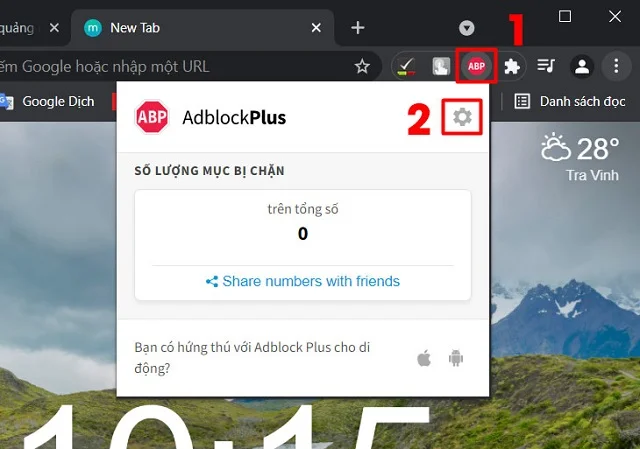 6 cách tắt quảng cáo trên máy tính đơn giản 15 Chọn vào biểu tượng cài đặt Adblock Plus
