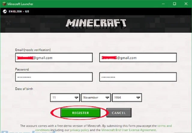 Thủ thuật cài đặt Minecraft PC đơn giản, nhanh chóng 11 Click chọn mục Register