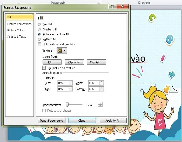 Học lỏm 3 cách chèn hình nền vào PowerPoint 12 Click vào Close để thiết lập
