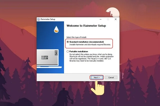 Review Rainmeter - Thủ thuật thiết kế màn hình Desktop chuyên nghiệp 6 Click vào mục Standard installation và chọn “Next”