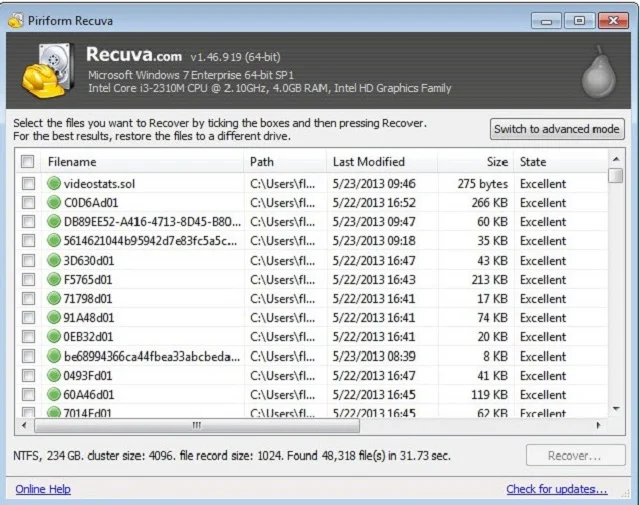 Recuva – phần mềm khôi phục dữ liệu chuyên nghiệp 8 Danh sách các file đã bị mất sẽ hiện ra