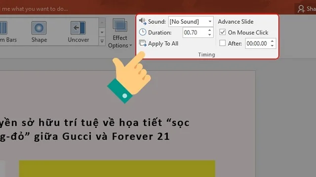 Hướng dẫn chi tiết cách chuyển trang trong PowerPoint 3 Dễ dàng chỉnh sửa hiệu ứng tại "Timing"