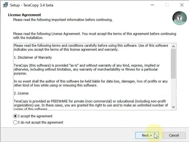 Teracopy Pro full Key vĩnh viễn - Tăng tốc copy file 4 Đồng ý các điều khoản và nhấn Next để cài đặt phần mềm