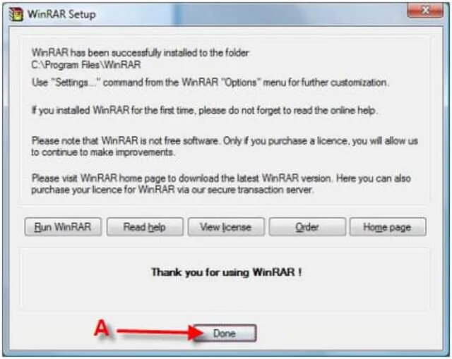 Hướng dẫn cài đặt, sử dụng WinRAR trình giải nén mới nhất 10 Hoàn thành kích hoạt bằng nút done trong bảng thông báo WinRAR setup