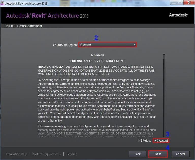 Hướng Dẫn Sử Dụng Revit 2013 Từ Cơ Bản Đến Nâng Cao 5 Chọn I Accept rồi nhấn Next.