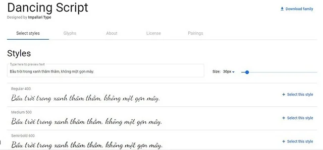 Bật mí các font chữ tiếng Việt đẹp trong Word 3 Kiểu chữ Dancing Script