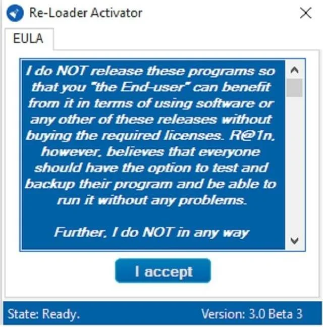 Re-Loader Activator 3.3 – công cụ kích hoạt bản quyền siêu mạnh mẽ 6 Nhấn I Accept để tiếp tục cài đặt
