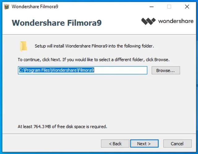 Download Wondershare Filmora 9 full Crack mới nhất 2024 6 Nhấn Next liên tiếp và nếu muốn đổi địa chỉ lưu chọn vào Browse