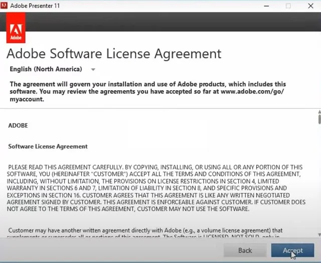 Phần mềm Adobe Presenter 11 – Hướng dẫn download, cài đặt chi tiết 6 Nhấn đồng ý điều khoản của phần mềm