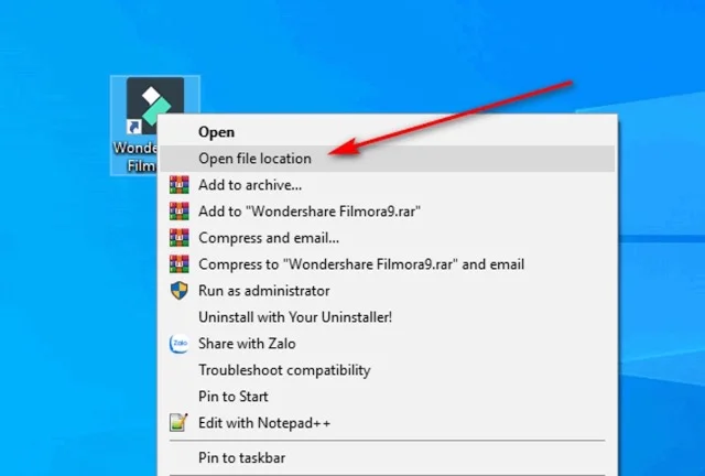 Download Wondershare Filmora 9 full Crack mới nhất 2024 10 Nhấn vào biểu tượng Wondershare Filmora 9 và mở File Location