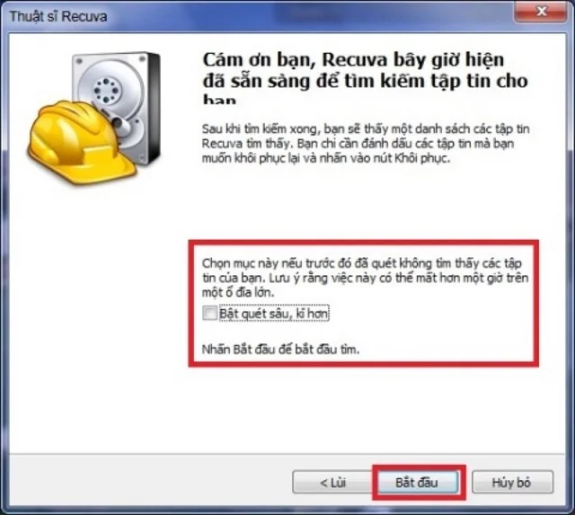 Recuva – phần mềm khôi phục dữ liệu chuyên nghiệp 6 Nhấn vào nút Bắt đầu để quét dữ liệu