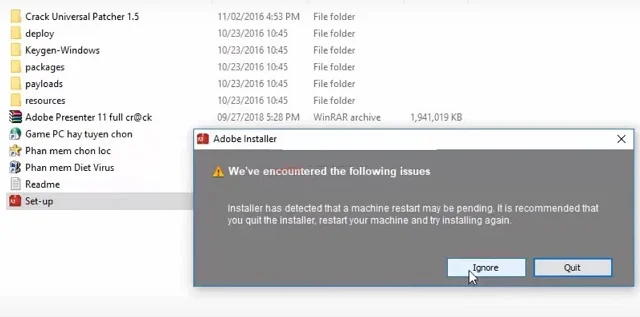 Phần mềm Adobe Presenter 11 – Hướng dẫn download, cài đặt chi tiết 3 Nhấp chạy file setup và nhấn Ignore