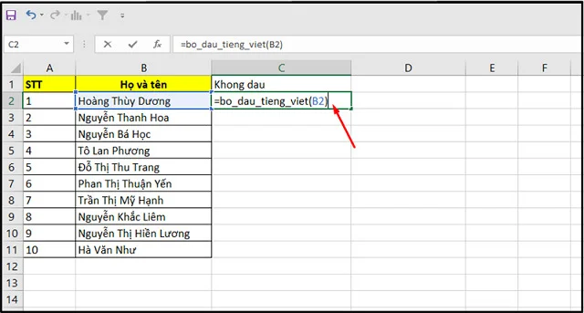 Ba bí quyết bỏ dấu trong Excel siêu nhanh, siêu gọn và siêu hót 6 Nhập hàm bỏ dấu