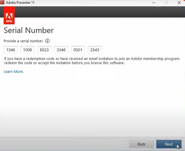 Phần mềm Adobe Presenter 11 – Hướng dẫn download, cài đặt chi tiết 7 Nhập key và nhấn Next