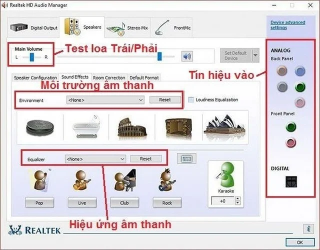 Realtek HD Audio Manager - Phần mềm cải thiện âm thanh trên máy tính 3 Phần mềm Realtek có nhiều tính năng nổi bật để điều chỉnh âm thanh