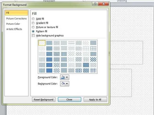 Học lỏm 3 cách chèn hình nền vào PowerPoint 7 Tại Format Background chọn Pattern fill