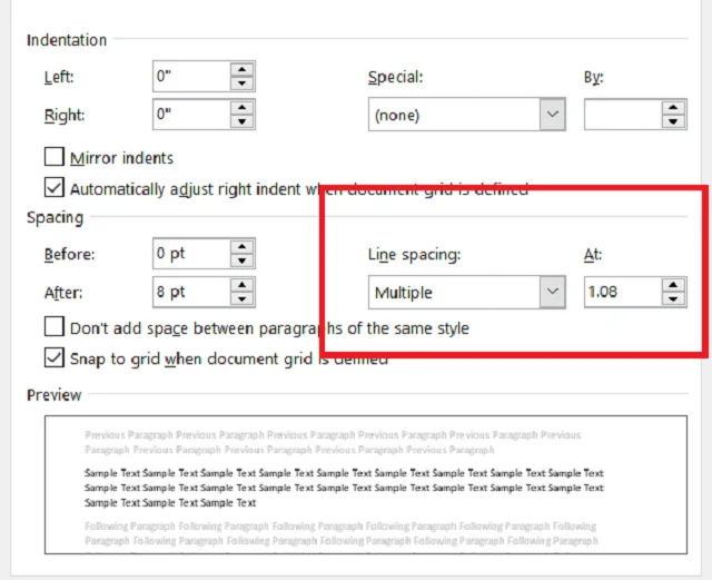 Bí quyết để tùy chỉnh cách đoạn trong Word đơn giản và nhanh gọn 8 Tại mục Preview tùy chỉnh cho hợp lý