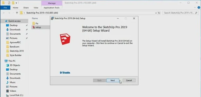 Link Tải SketchUp Pro 2019 Full Crack Mới (Google Drive) 10 Thực hiện cài đặt tiếp tục phần mềm