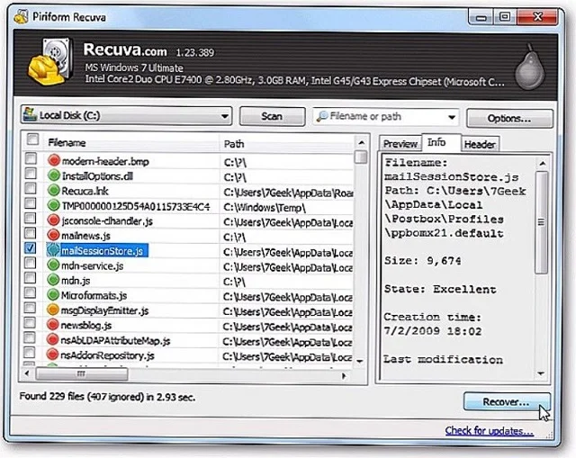 Recuva – phần mềm khôi phục dữ liệu chuyên nghiệp 9 Tick vào ô trống để chọn tập tin cần khôi phục