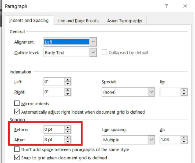 Bí quyết để tùy chỉnh cách đoạn trong Word đơn giản và nhanh gọn 3 Tìm đến mục Spacing rồi tùy chọn