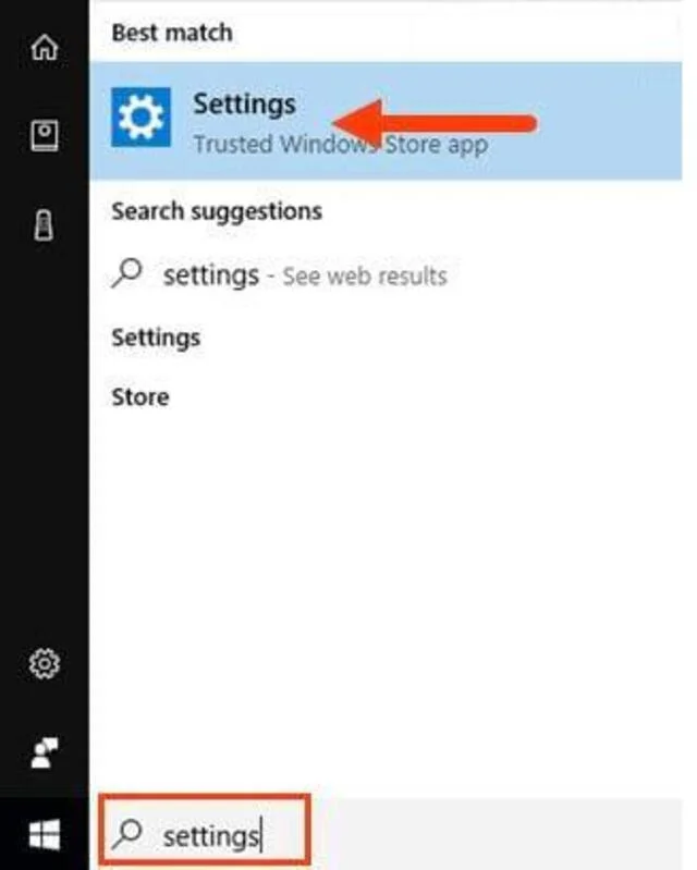 Kích hoạt Win 10 bằng key Win 10 miễn phí, đơn giản nhất 5 Tìm kiếm trên thanh menu start mục settings