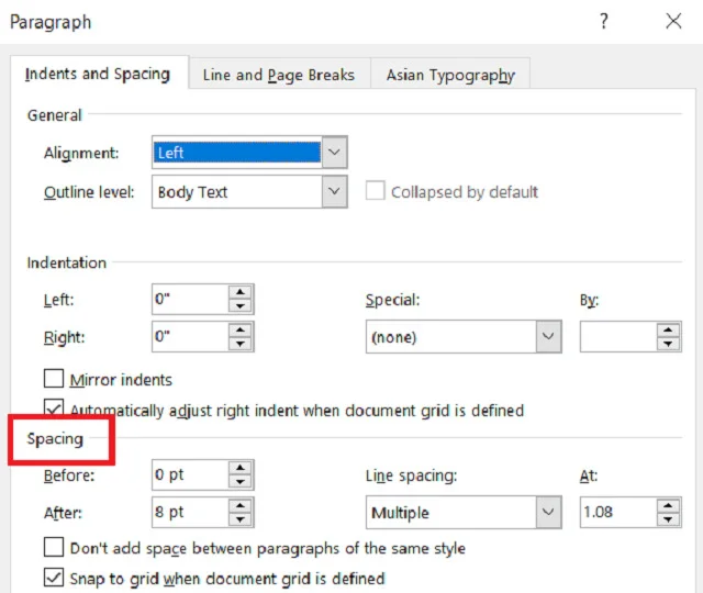 Bí quyết để tùy chỉnh cách đoạn trong Word đơn giản và nhanh gọn 7 Vào hộp thoại Paragraph rồi chọn tiếp Spacing