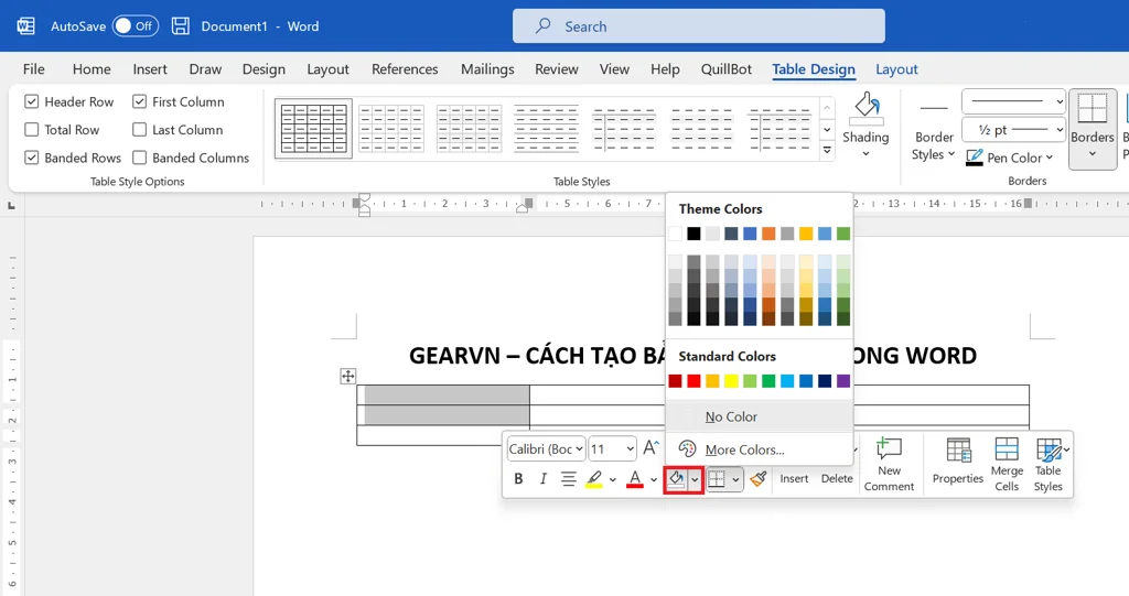 Hướng dẫn cách kẻ ô trong Word chuyên nghiệp, đơn giản 5 Tô màu cho bảng