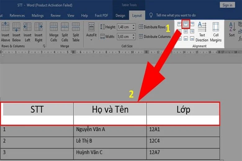 Hướng dẫn cách kẻ ô trong Word chuyên nghiệp, đơn giản 11 Chọn Align Top Center