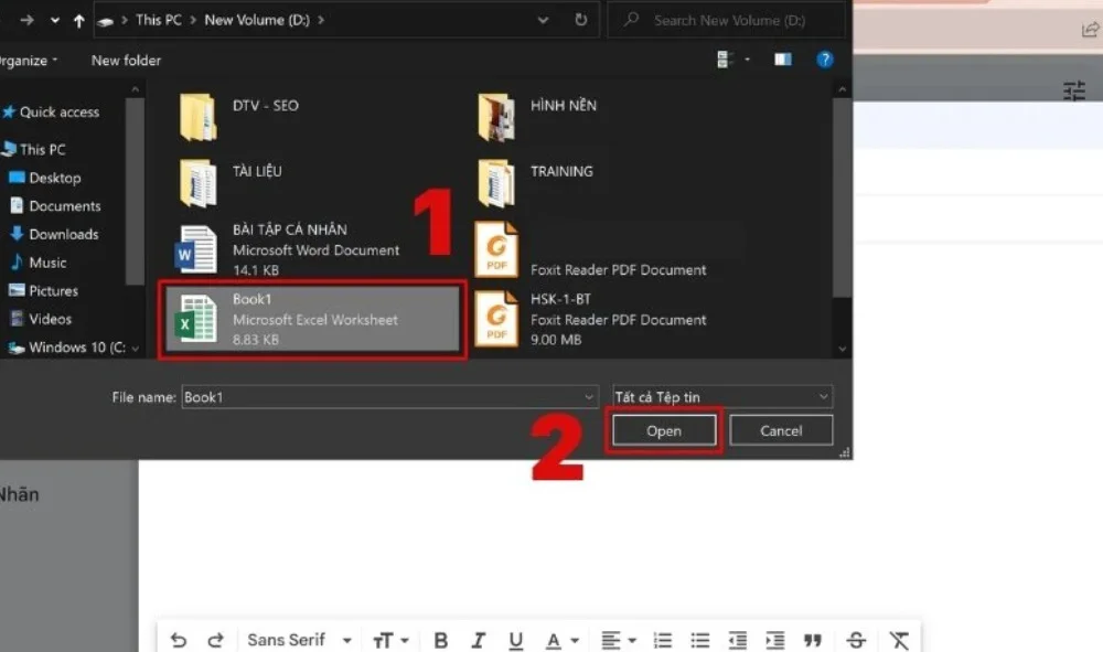 Cách gửi PowerPoint qua Gmail bằng máy tính và điện thoại không lỗi 4 chọn Open để đính kèm tệp vào email