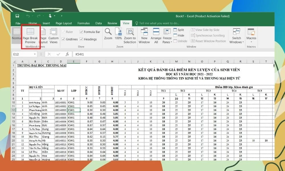 Hướng dẫn cách in Excel vừa trang giấy A4 3 chọn Page Break Preview
