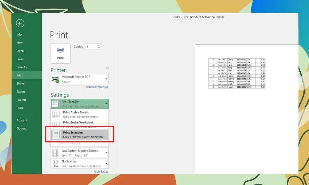 Hướng dẫn cách in Excel vừa trang giấy A4 16 chọn Print Selection