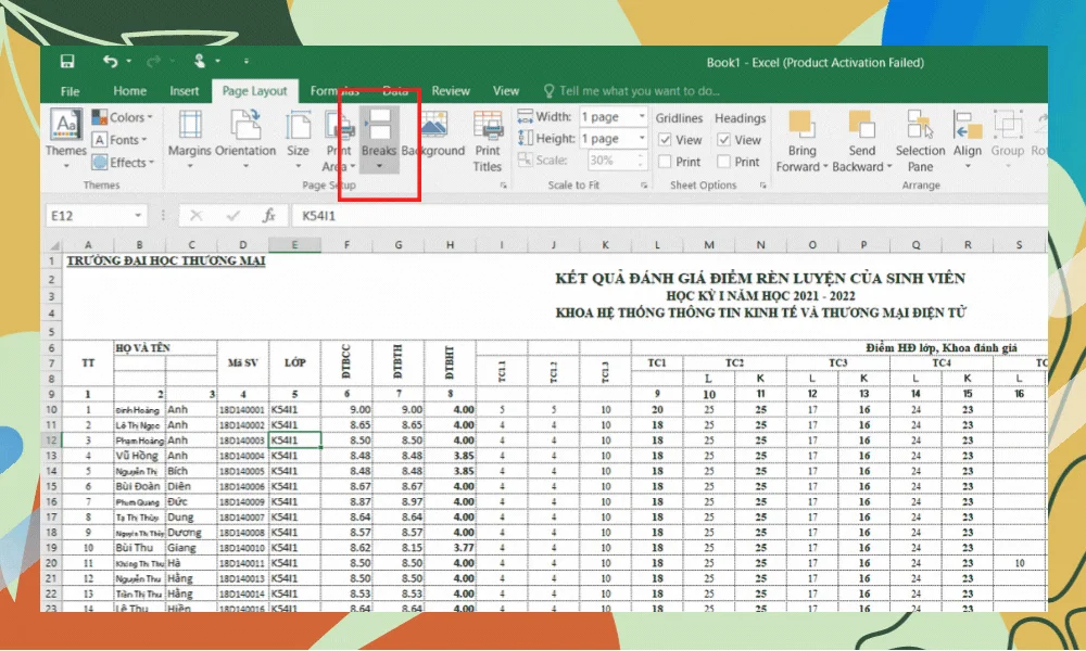 Hướng dẫn cách in Excel vừa trang giấy A4 11 Chọn tính năng Breaks -> Insert Page Break.
