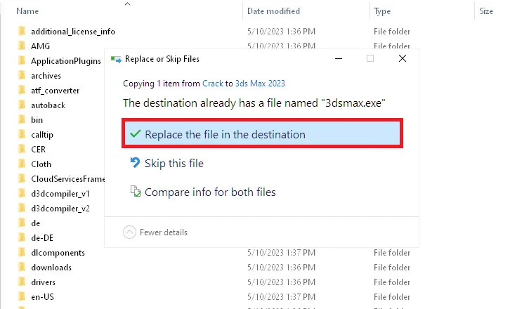 Cài 3Ds Max 2023 Crack - Không Cần Key, Không Cần Active 10 chọn "Replace" và sau đó chọn "Continue"