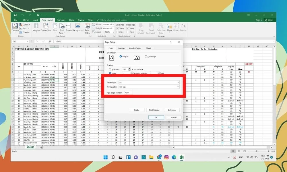 Hướng dẫn cách in Excel vừa trang giấy A4 9 Đổi Page size thành A4