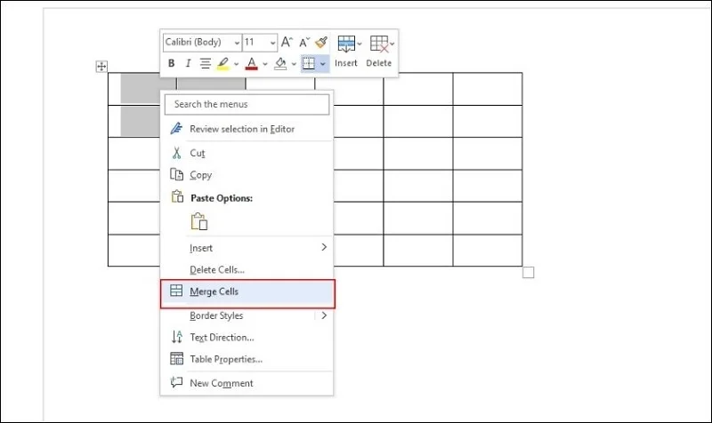 Các cách gộp ô trong Word cho dân văn phòng 2 Nhấn vào tùy chọn Merge Cells
