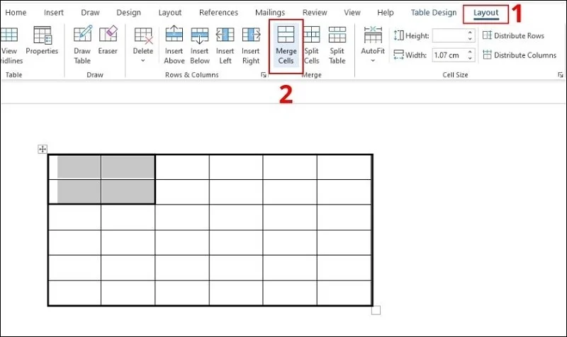 Các cách gộp ô trong Word cho dân văn phòng 4 Vào thẻ Layout rồi tiếp tục chọn mục Merge Cells tại Merge