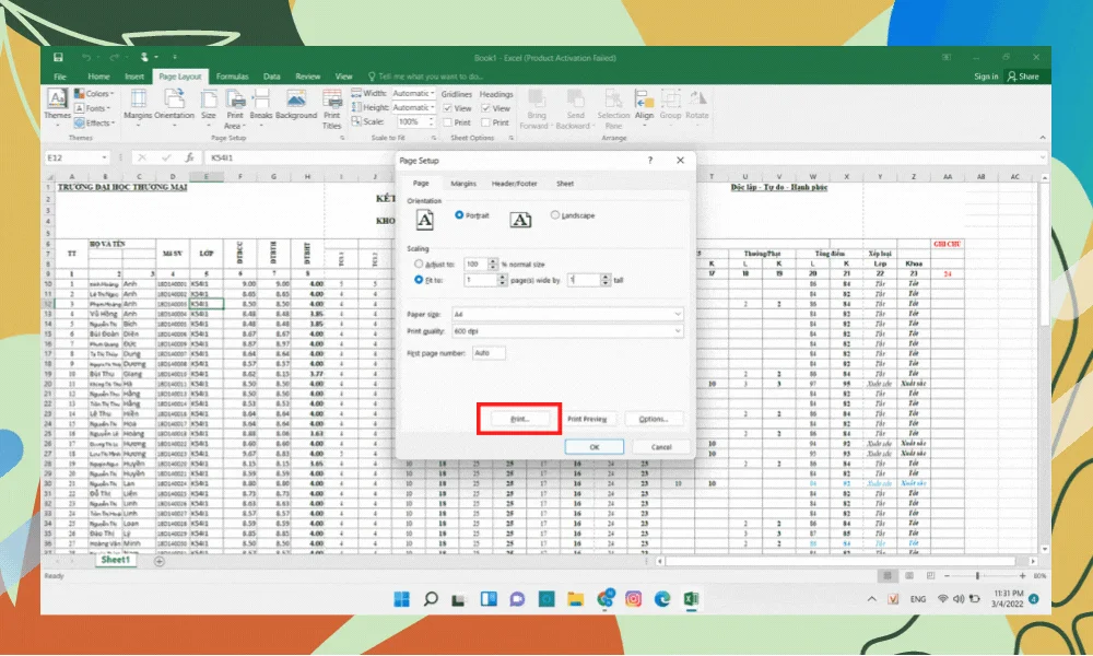 Hướng dẫn cách in Excel vừa trang giấy A4