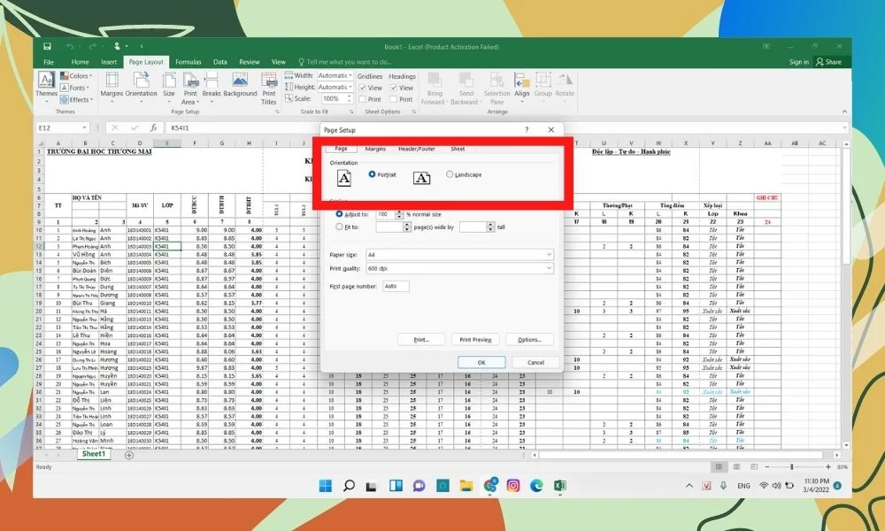 Hướng dẫn cách in Excel vừa trang giấy A4 7 Lựa chọn định dạng trang