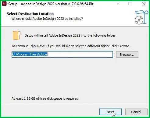 Hướng Dẫn Nhanh Cài Đặt InDesign 2022 5 nhấn Next