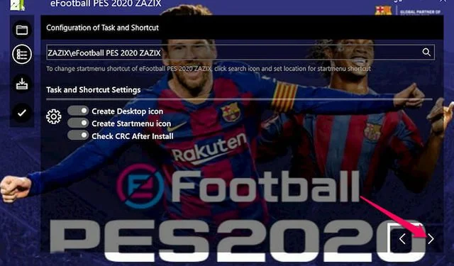 Cách tải – Cài đặt PES 2020 Full Crack “bản chuẩn” 6 Để mặc định một số tùy chọn rồi bấm “>”