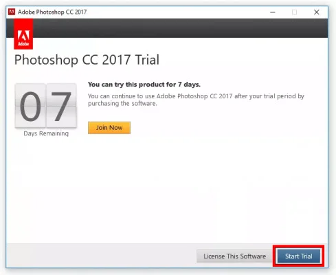 Download Adobe Photoshop CC 2017 Full - Google Drive 5 chọn Start Trial