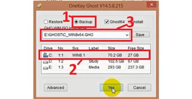 Hướng dẫn tải và sử dụng Onekey Ghost 32bit/64bit 6 Tùy chỉnh tệp Ghost bằng tùy chọn Backup