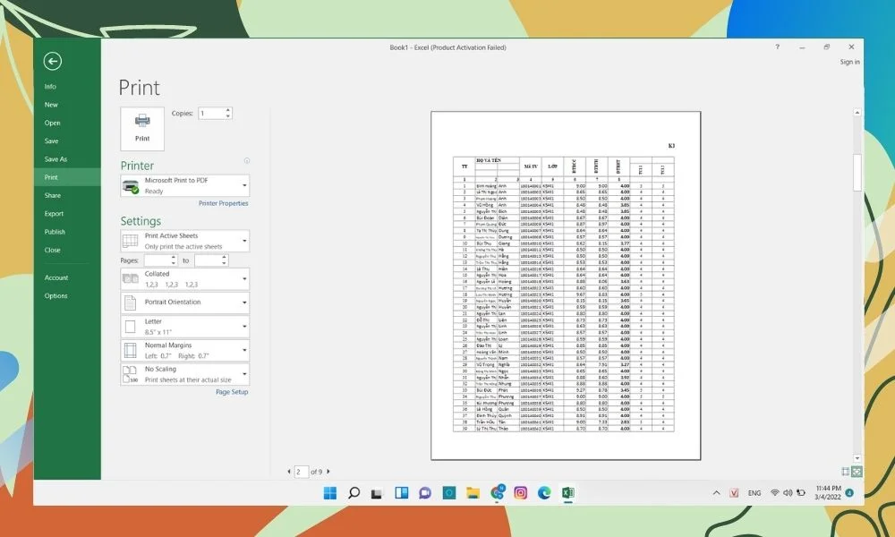 Hướng dẫn cách in Excel vừa trang giấy A4 13 Vào File -> Print.