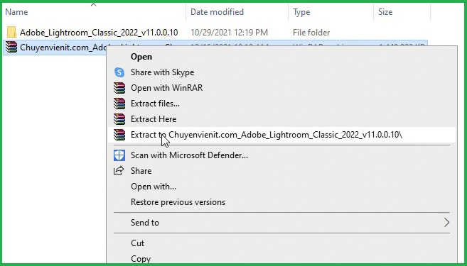 Giải nén phần mềm Adobe Lightroom 2022