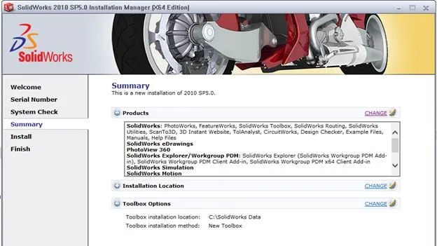 Link Download SolidWorks 2010 Chính Hãng Từ Nhà Phát Hành 7 Products bạn chọn –> Change